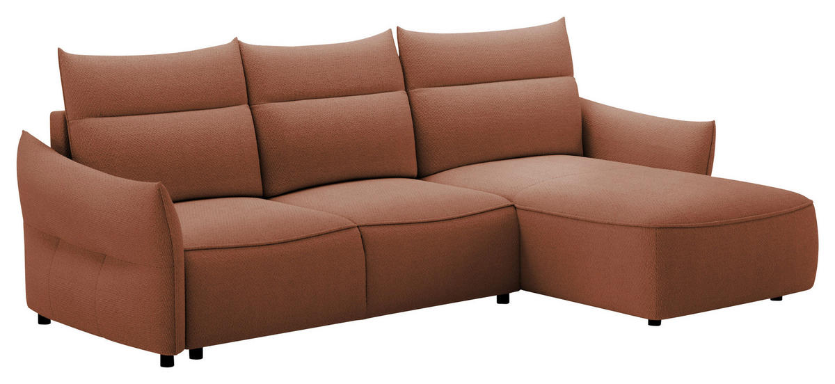 ECKSOFA Rostfarben Webstoff Rückenkissen, Bettkasten, Schlaffunktion, Rücken echt, Liegefläche im Originalstoff  - Rostfarben/Schwarz, KONVENTIONELL, Kunststoff/Textil (306/179cm) - Milino