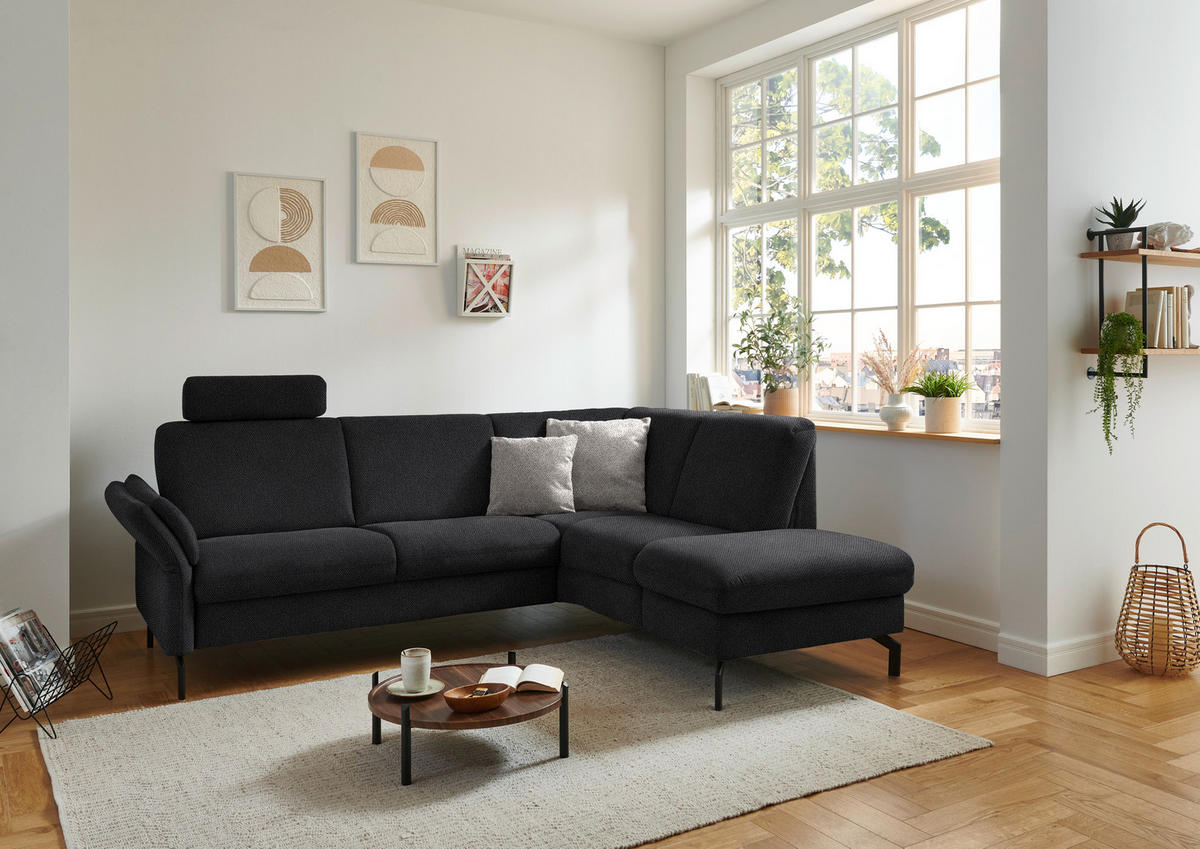 ECKSOFA in Flachgewebe Schwarz  - Schwarz, Konventionell, Textil/Metall (241/190cm) - Beldomo Comfort