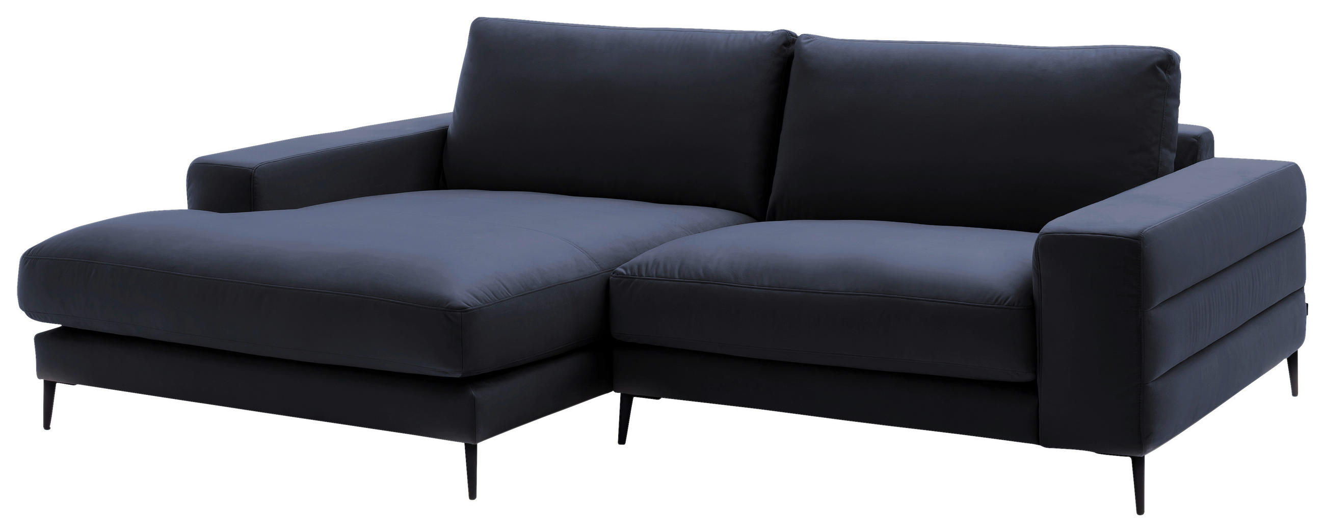 ECKSOFA in Velours Dunkelblau  - Schwarz/Dunkelblau, Design, Textil/Metall (177/253cm) - Dieter Knoll