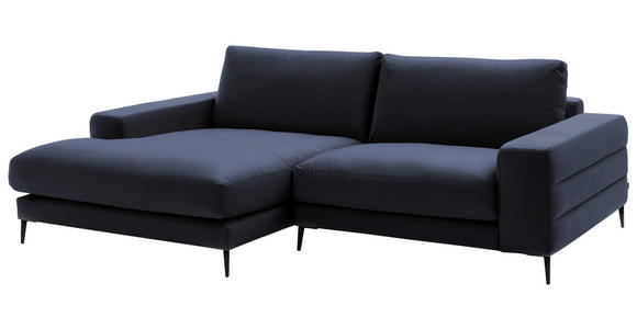 ECKSOFA in Velours Dunkelblau 177/253 cm - Schwarz/Dunkelblau, Design, Textil/Metall (177/253cm) - Dieter Knoll