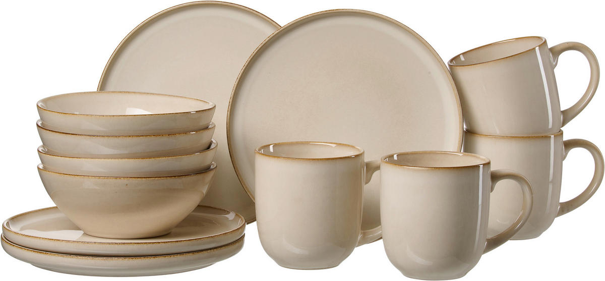 FRÜHSTÜCKSSERVICE Creme Olivia  - Creme, KONVENTIONELL, Keramik (34/18/23cm) - Ritzenhoff Breker