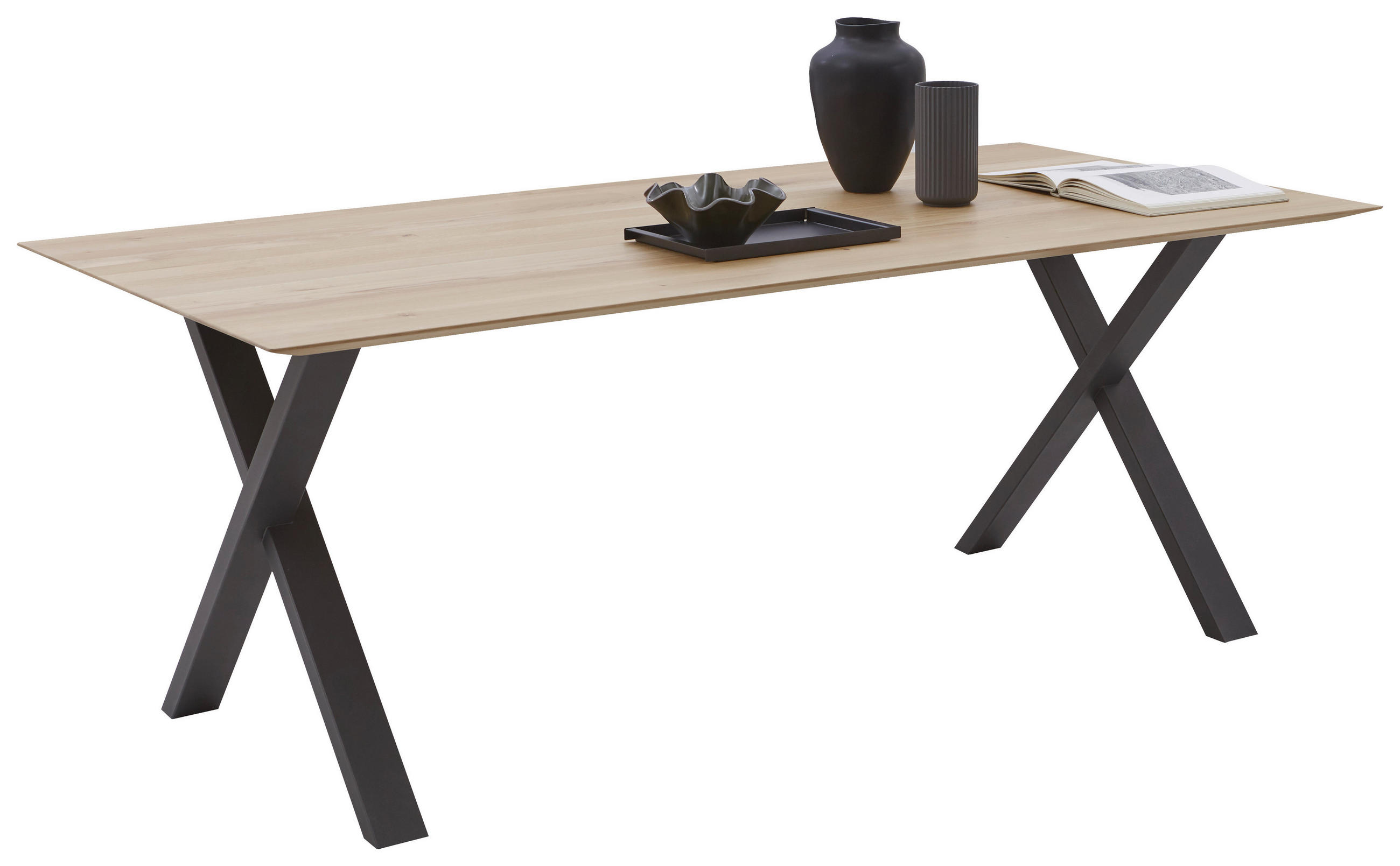 ESSTISCH      - Eiche Bianco/Anthrazit, Design, Holz/Metall (200/100/77cm) - Bert Plantagie