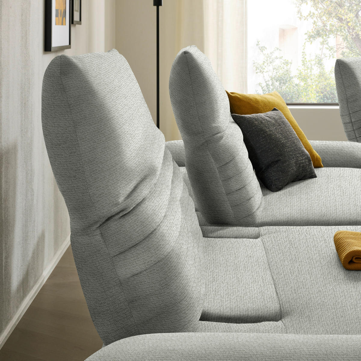 ECKSOFA in Chenille Hellgrau  170-195/280 cm  - Hellgrau/Schwarz, Design, Textil/Metall (170-195/280cm) - Dieter Knoll