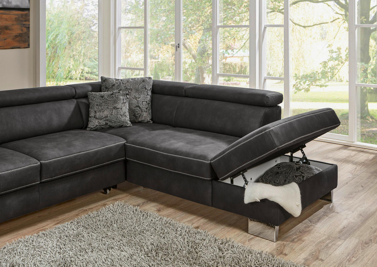 SEDEŽNA GARNITURA, antracit  - siva/bež, Design, kovina/tekstil (273/226cm) - Beldomo System