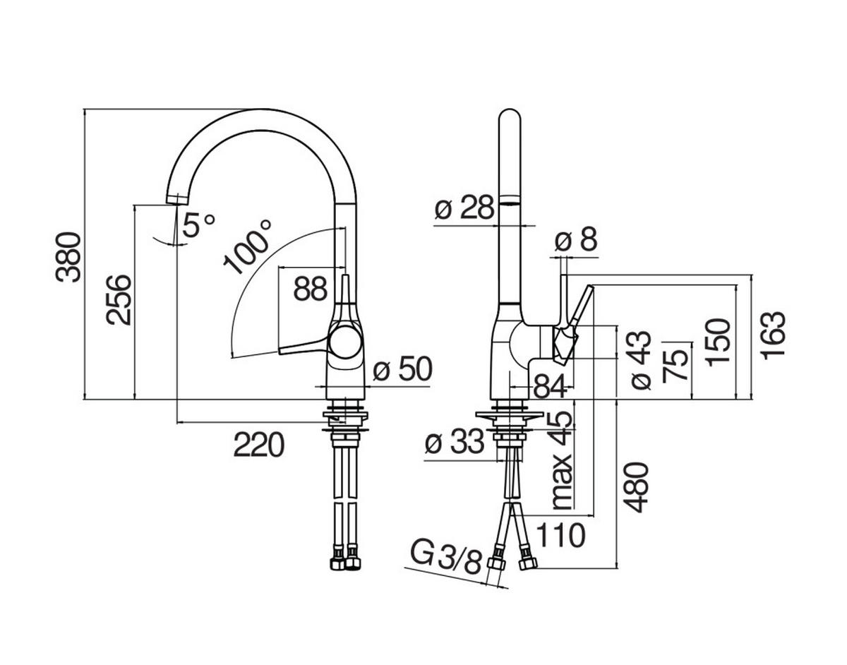 KÜCHENARMATUR - Chromfarben, Basics, Metall (57/30/7cm) - HKT