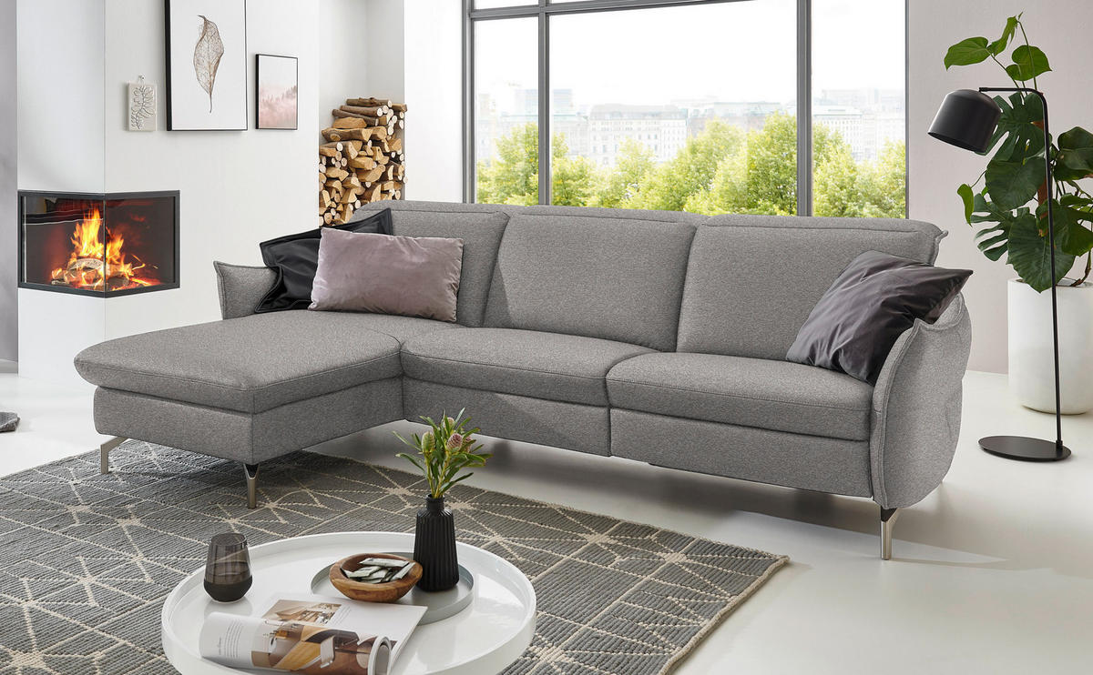 ECKSOFA Chenille Grau, Weiss  - Weiss/Grau, Modern, Textil/Metall (179/233cm) - Livetastic