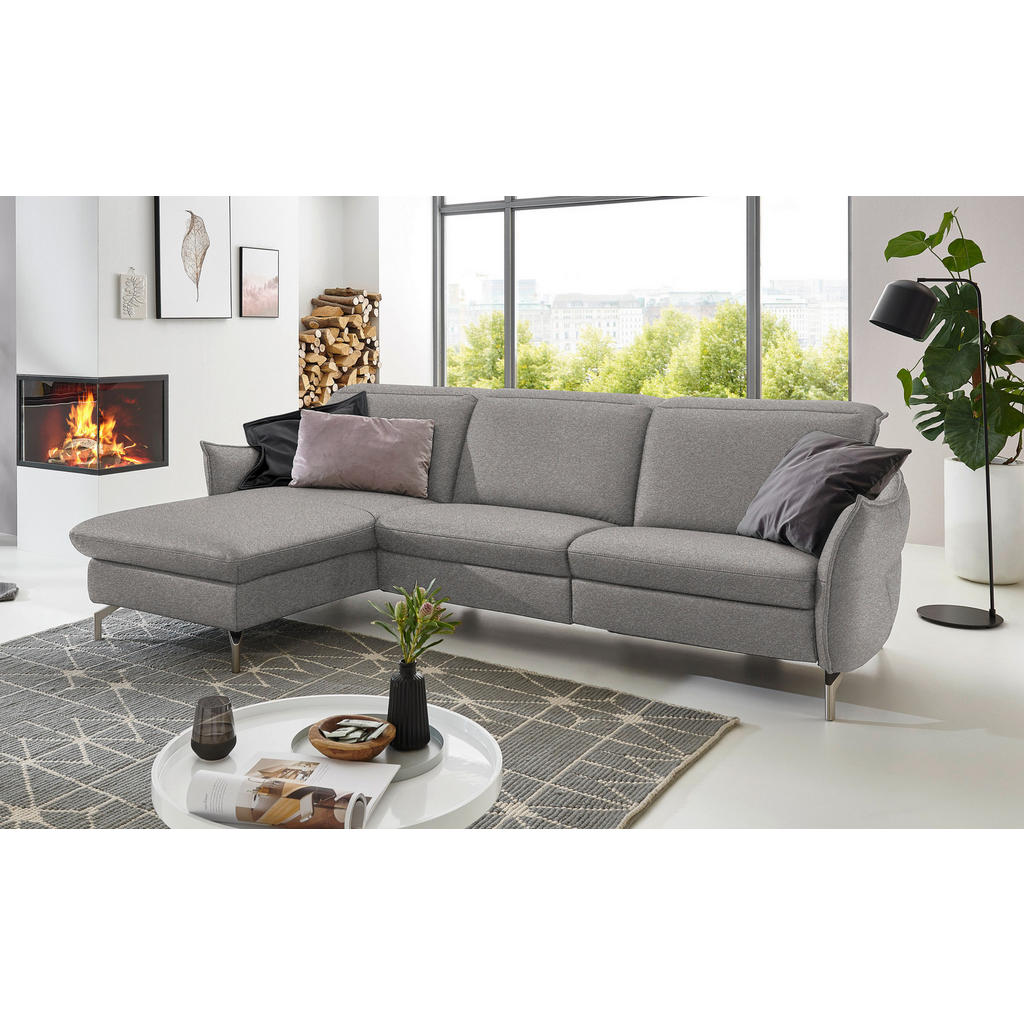 Thumbnail - Livetastic Ecksofa, Grau, Weiß, Textil, 4-Sitzer, Ottomane links, L-Form, 263x179 cm, Made in EU, Hocker erhältlich, Arm...