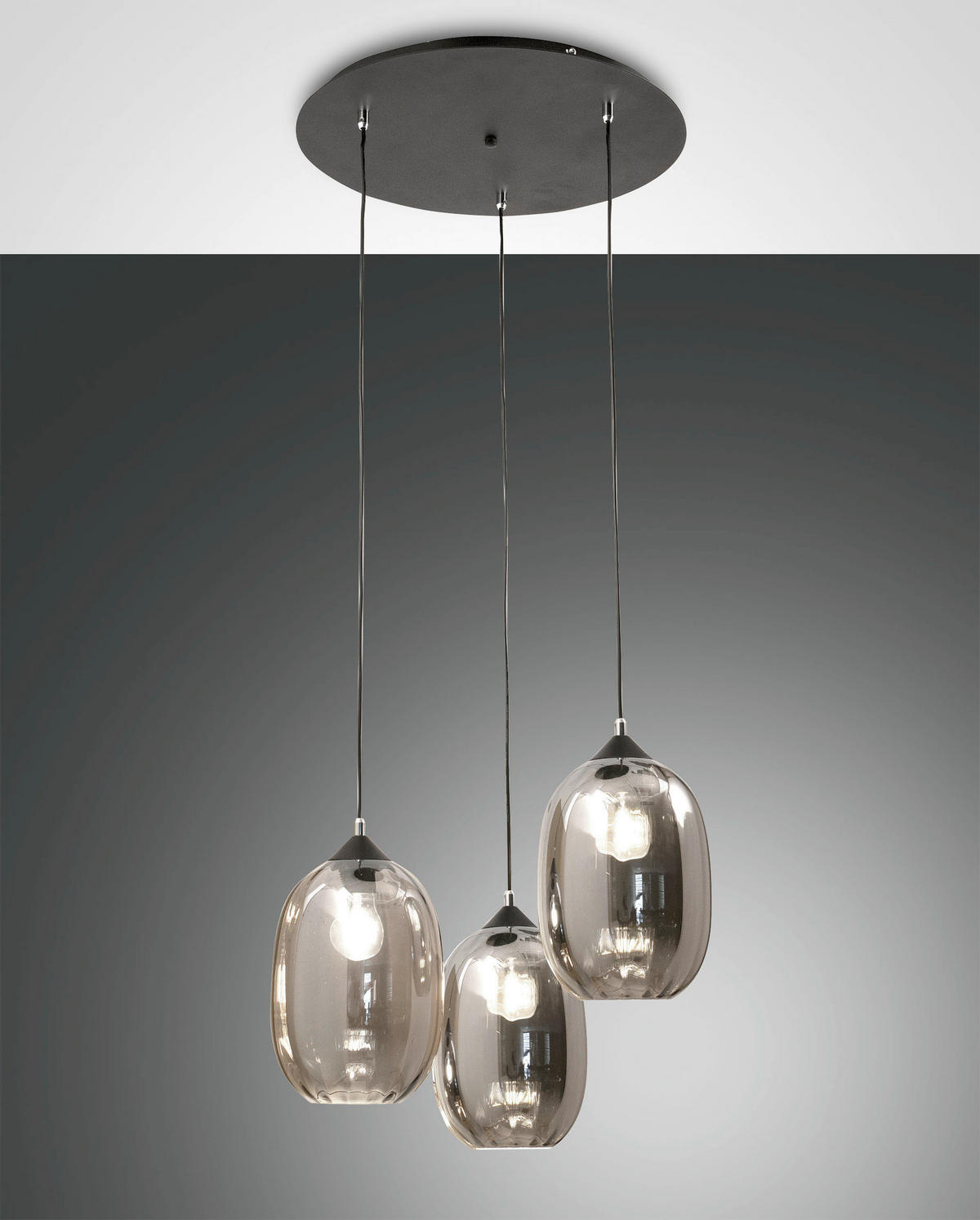 HÄNGELEUCHTE 55/200 cm  - Schwarz/Grau, Design, Glas/Metall (55/200cm) - Fabas Luce
