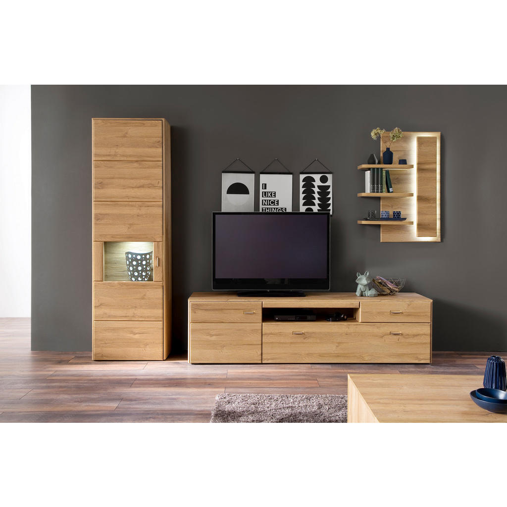 Thumbnail - Cantus Lowboard, Eiche, Holzwerkstoff, 1 Fächer, 2 Schubladen, 205x55x52 cm, Wohnzimmer, Wohnwände, Lowboards