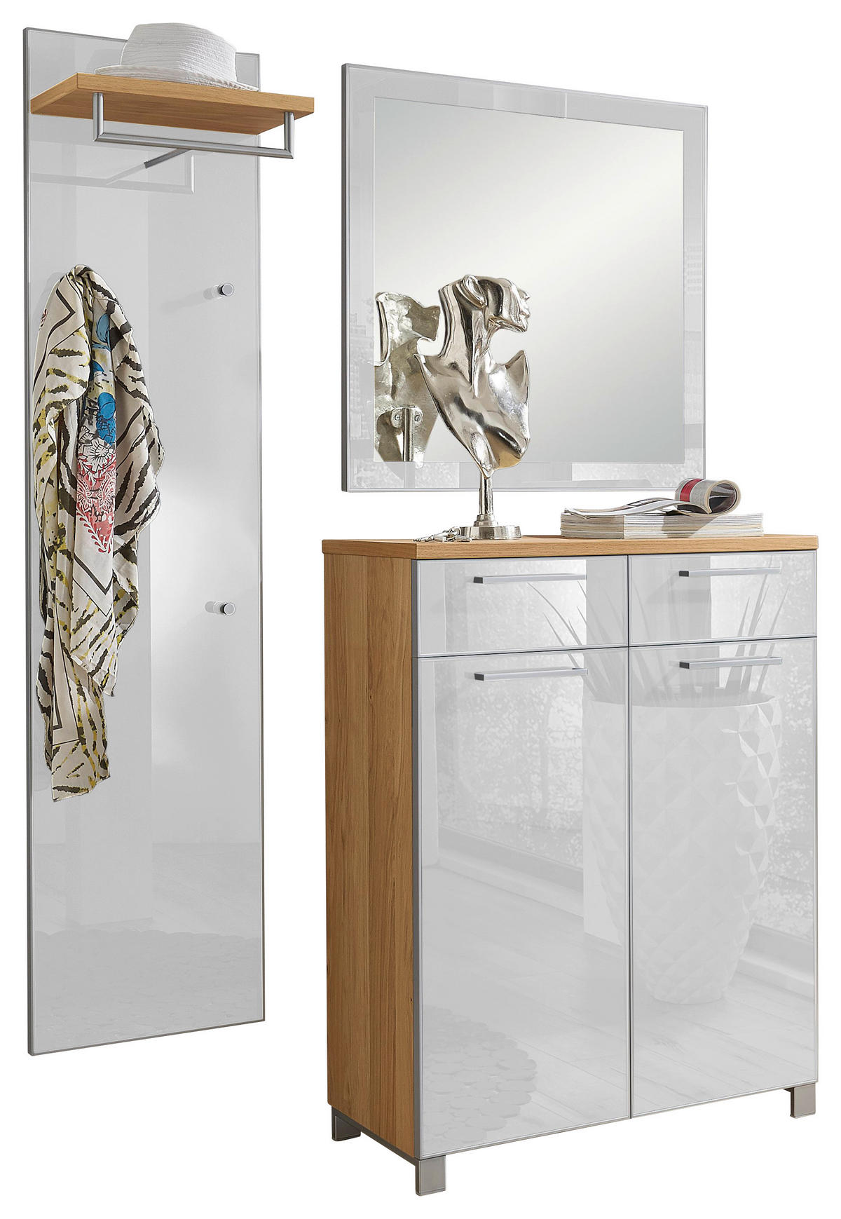 GARDEROBE 3-teilig  in 135/195/37 cm  - Eichefarben/Weiß, Design, Glas/Holz (135/195/37cm)