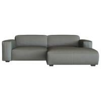 ECKSOFA Dunkelgrau Echtleder  - Dunkelgrau/Schwarz, Design, Leder/Holz (252/171cm) - Livetastic