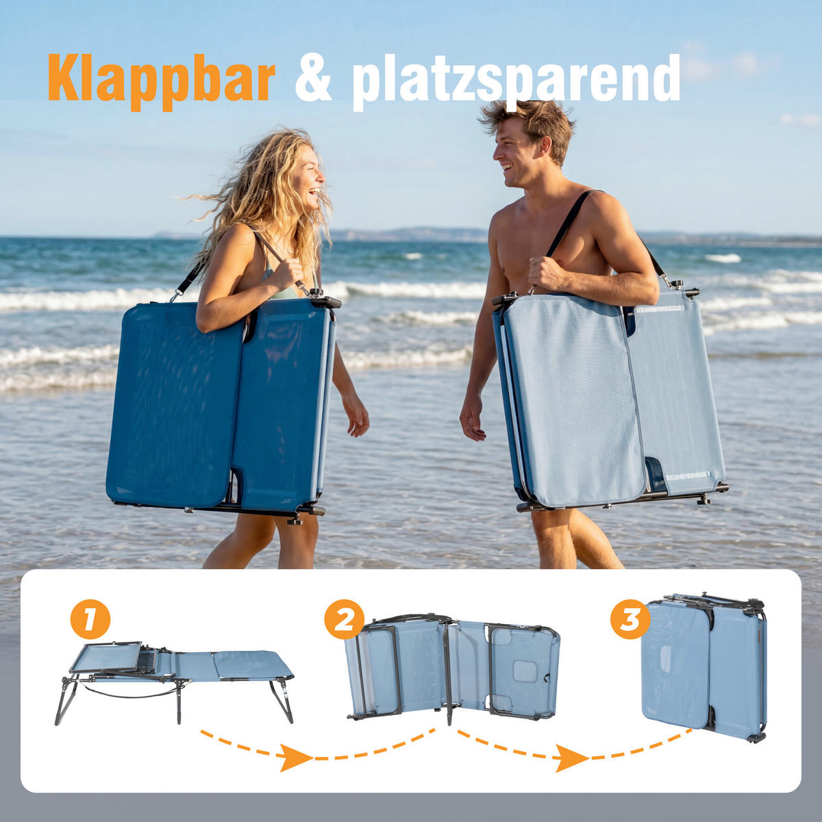SONNENLIEGE 200/34/70 cm  - Blau/Dunkelgrau, Basics, Textil/Metall (200/34/70cm) - Modante