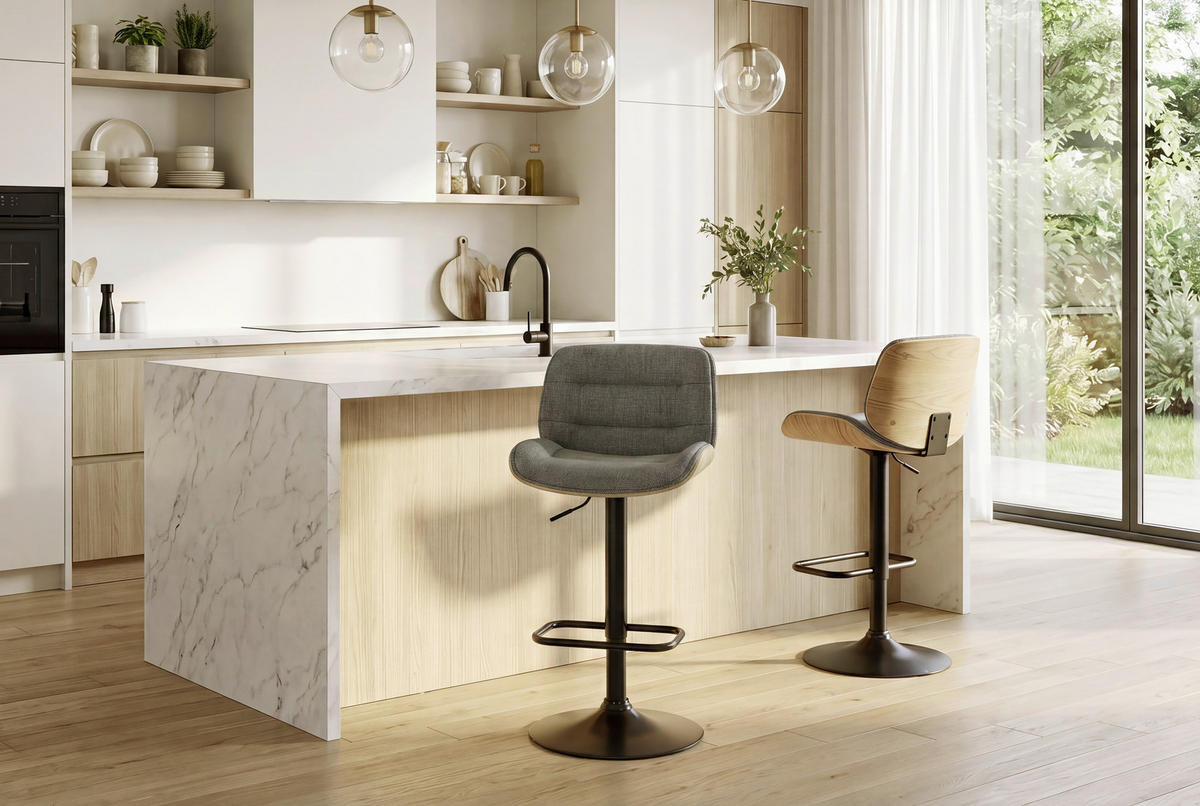 BARHOCKER in Naturfarben, Schwarz, Dunkelgrau  - Dunkelgrau/Schwarz, MODERN, Holz/Textil (47/87/109/50cm) - Livetastic