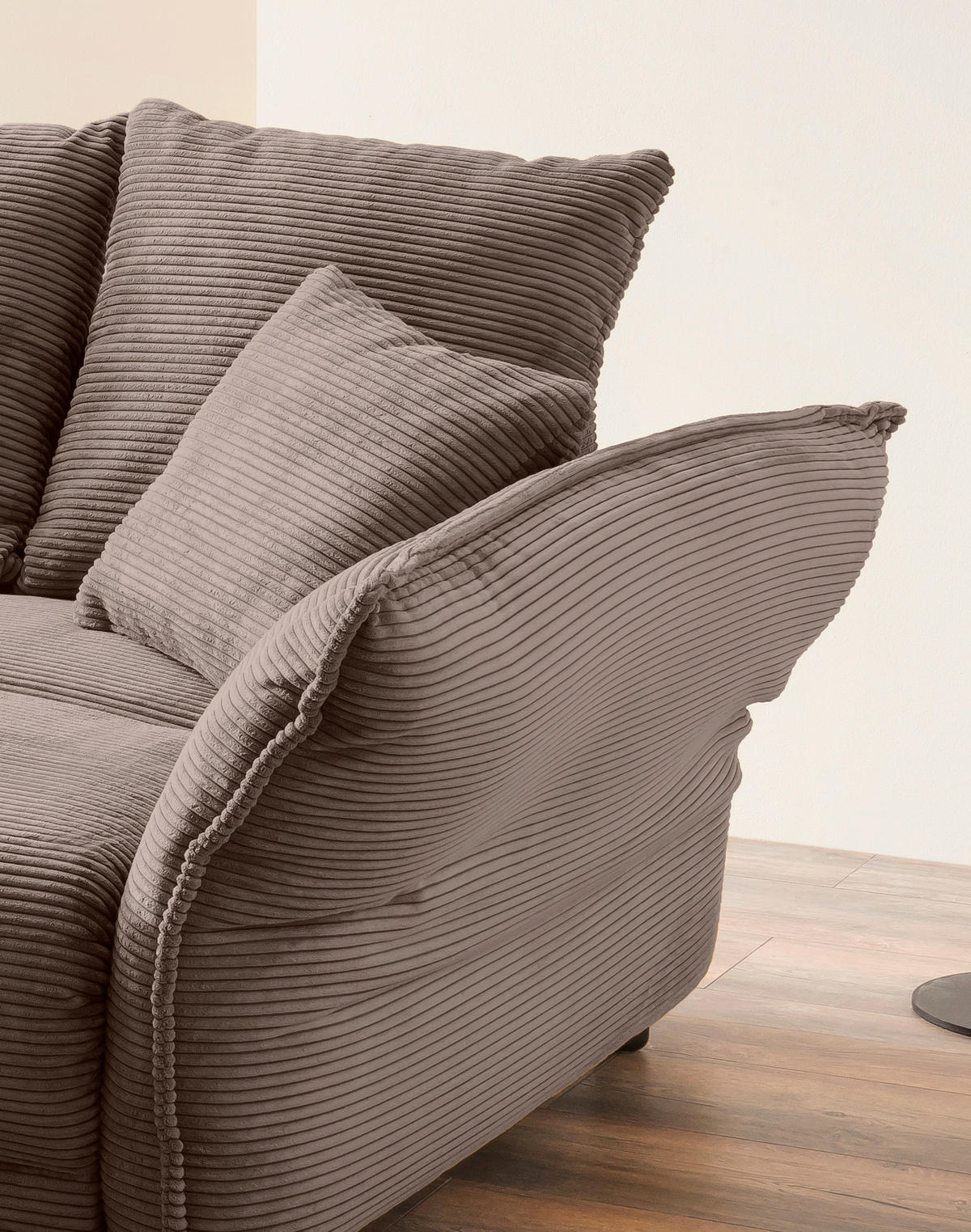 BIGSOFA in Cord Graubraun  - Chromfarben/Graubraun, Modern, Kunststoff/Textil (242/71/90/131cm) - Livetastic