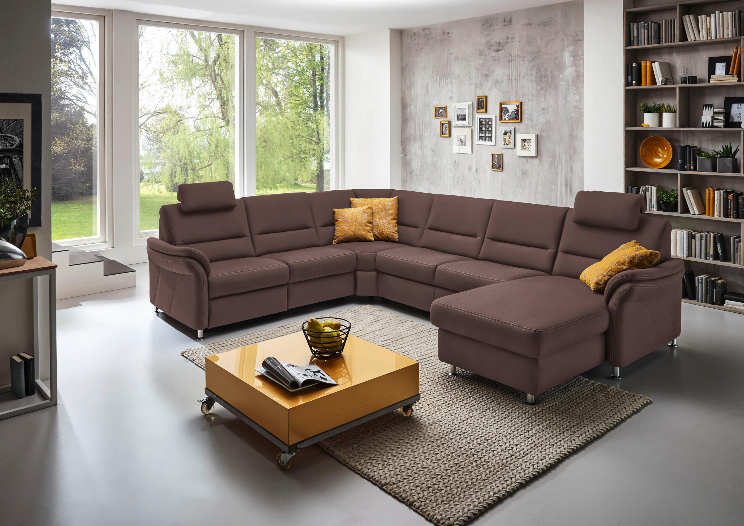 WOHNLANDSCHAFT in Mikrofaser Braun  - Alufarben/Braun, KONVENTIONELL, Textil/Metall (262/335/173cm) - Beldomo System
