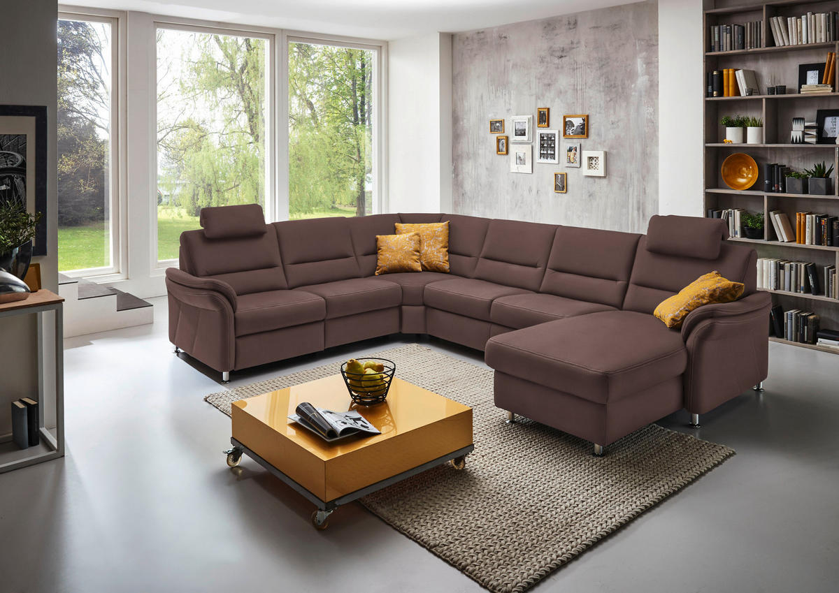 WOHNLANDSCHAFT in Mikrofaser Braun  - Alufarben/Braun, Konventionell, Textil/Metall (262/335/173cm) - Beldomo System