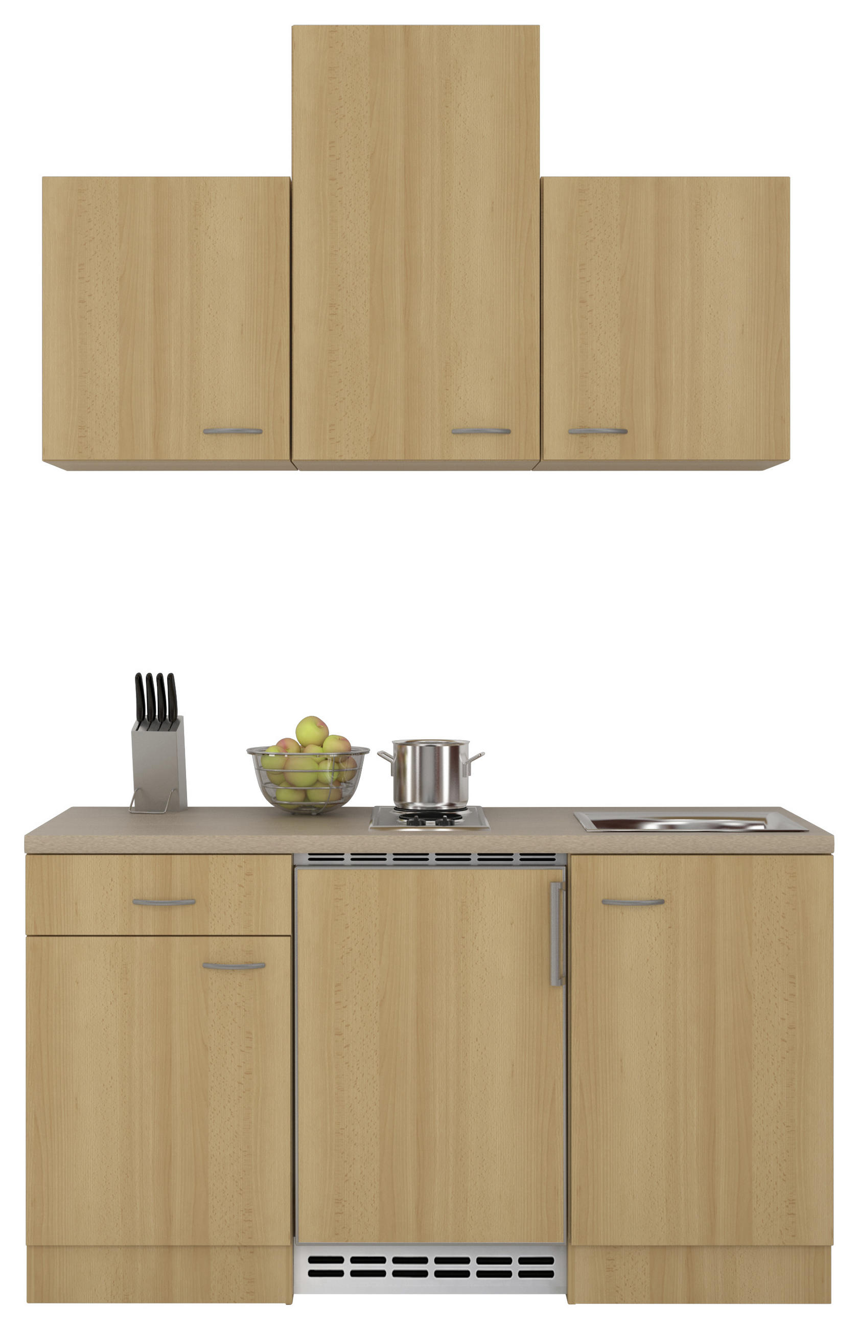 MINIKÜCHE 150 cm in Creme, Buchefarben - Buchefarben/Creme, MODERN (150cm) - MID.YOU