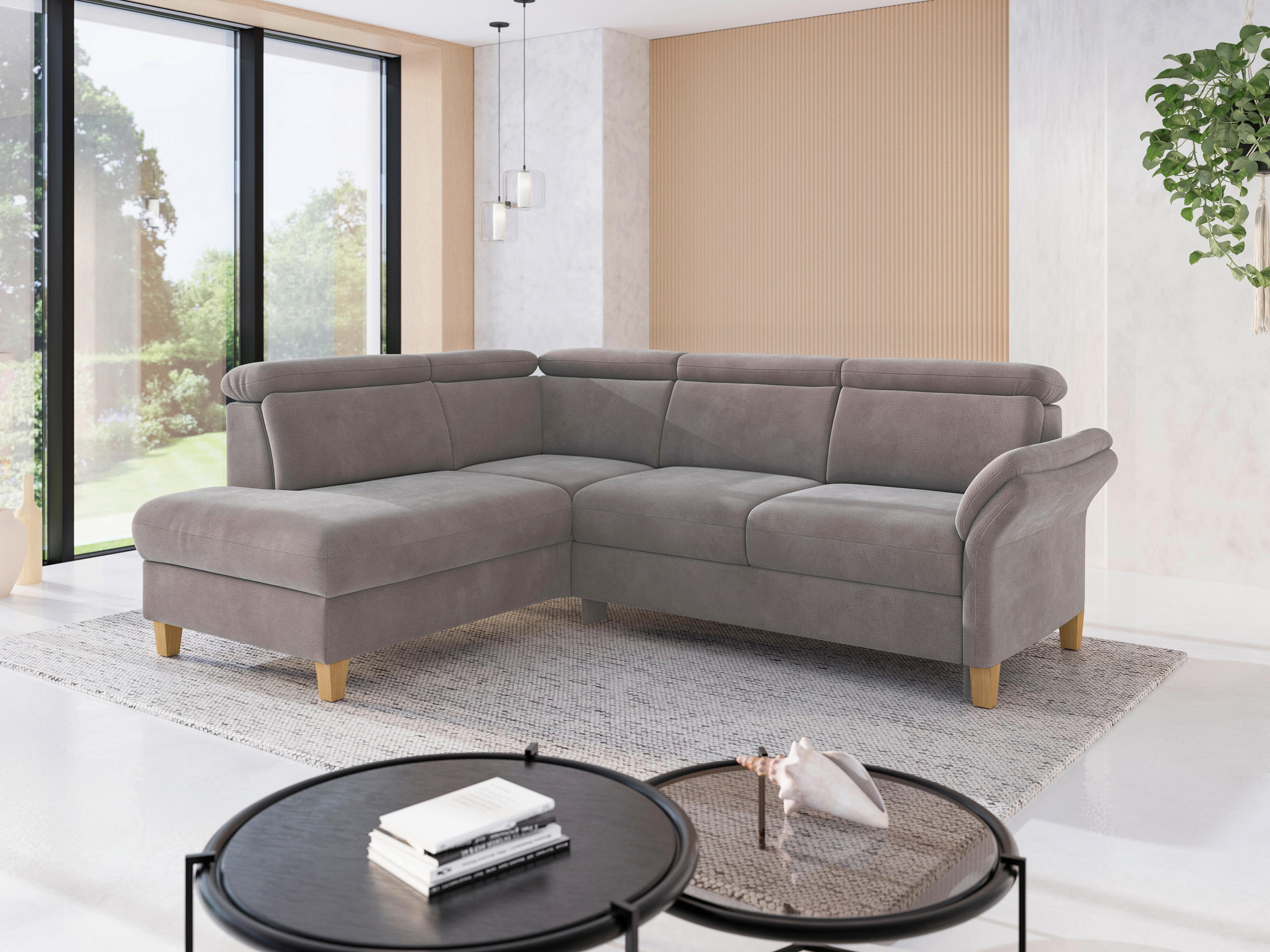 ECKSOFA GLENDALE E Taupe Flachgewebe  - Taupe/Eichefarben, KONVENTIONELL, Holz/Textil (193/247cm) - Sit & More
