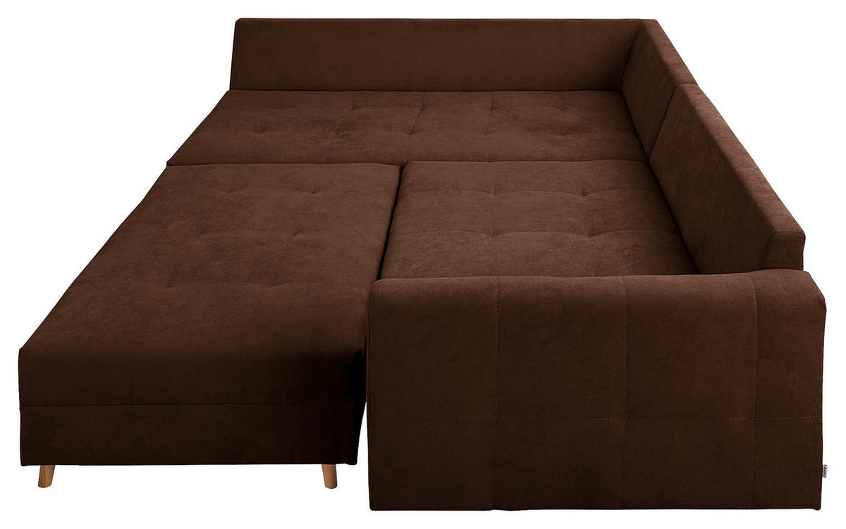 ECKSOFA inkl. Hocker Ariella in Mikrofaser Dunkelbraun  161/231 cm  - Dunkelbraun/Naturfarben, Design, Holz/Textil (161/231cm) - Livetastic