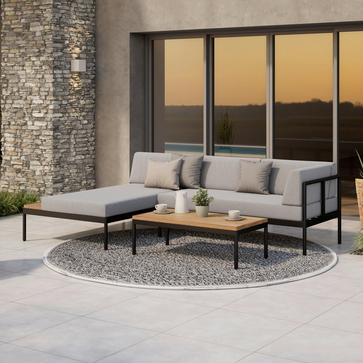LOUNGE GARNITURA   drvo, metal, tekstil  siva, boje bagrema    - siva/boje bagrema, Moderno, drvo/metal (149/99cm) - Ambia Garden