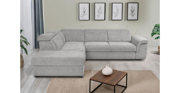 ECKSOFA Hellgrau Flachgewebe Bettkasten, Schlaffunktion, Rücken echt, Liegefläche im Originalstoff  - Hellgrau/Schwarz, KONVENTIONELL, Kunststoff/Textil (235/280cm) - Carryhome