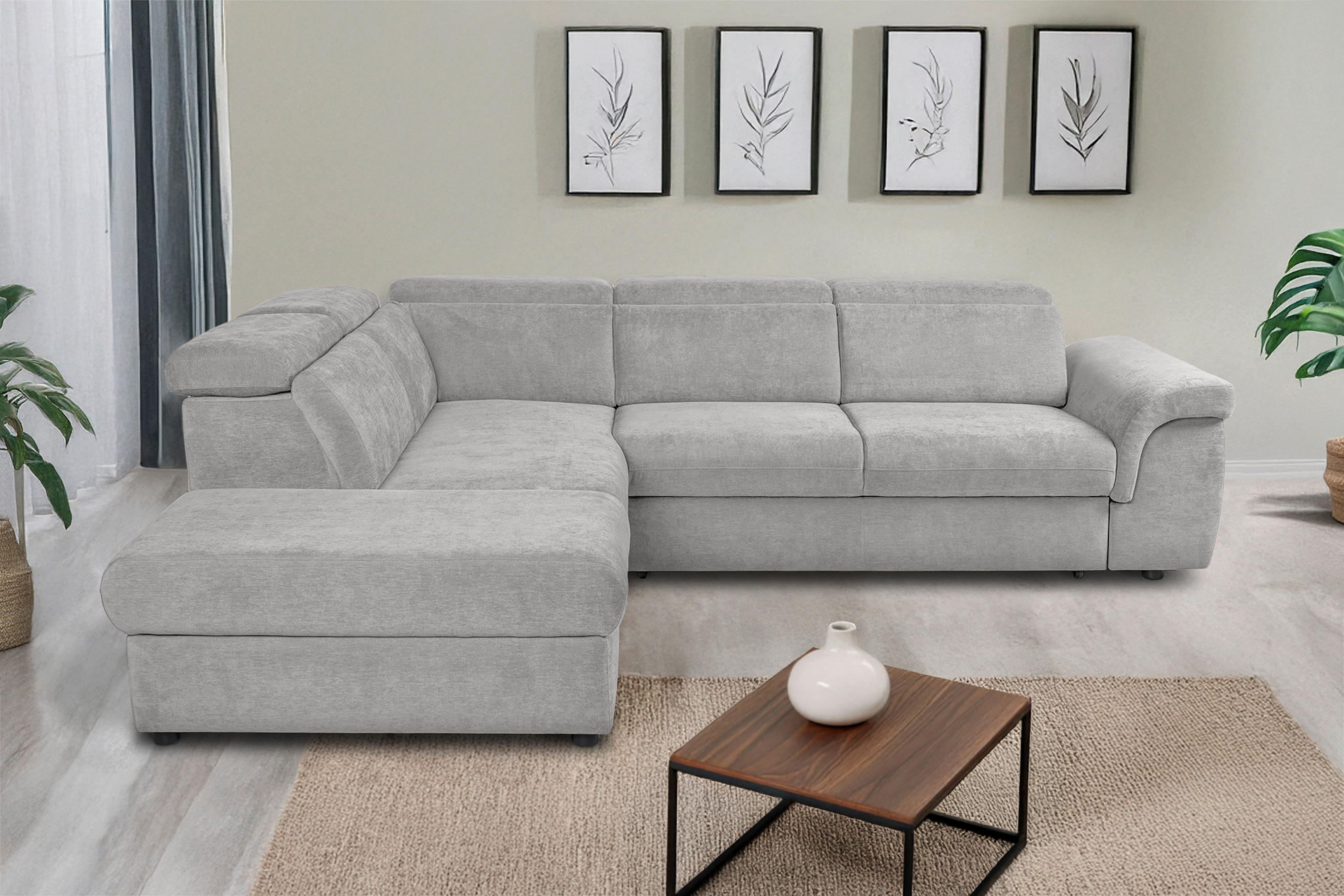 ECKSOFA Hellgrau Flachgewebe  - Hellgrau/Schwarz, KONVENTIONELL, Kunststoff/Textil (235/280cm) - Carryhome
