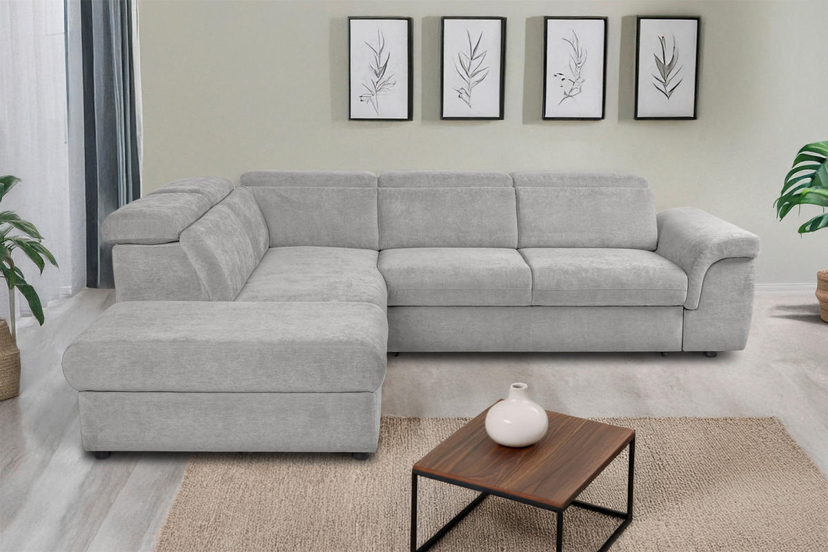 ECKSOFA Hellgrau Flachgewebe  - Hellgrau/Schwarz, KONVENTIONELL, Kunststoff/Textil (235/280cm) - Carryhome