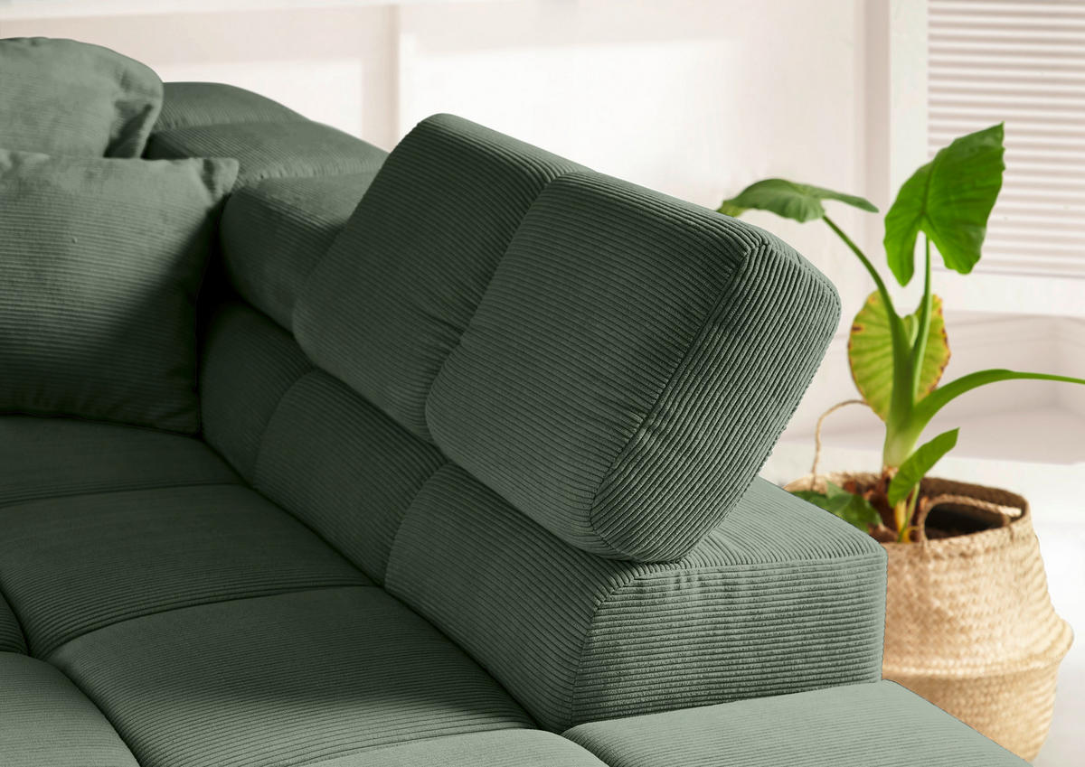 CloseUp von Hom`in ECKSOFA Olivgrün Feincord.