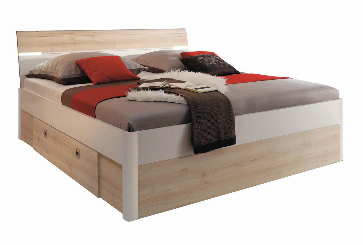 STAURAUMBETT 180/200 cm  in Weiß, Buchefarben  - Buchefarben/Weiß, Design, Holzwerkstoff (180/200cm) - Ti'me