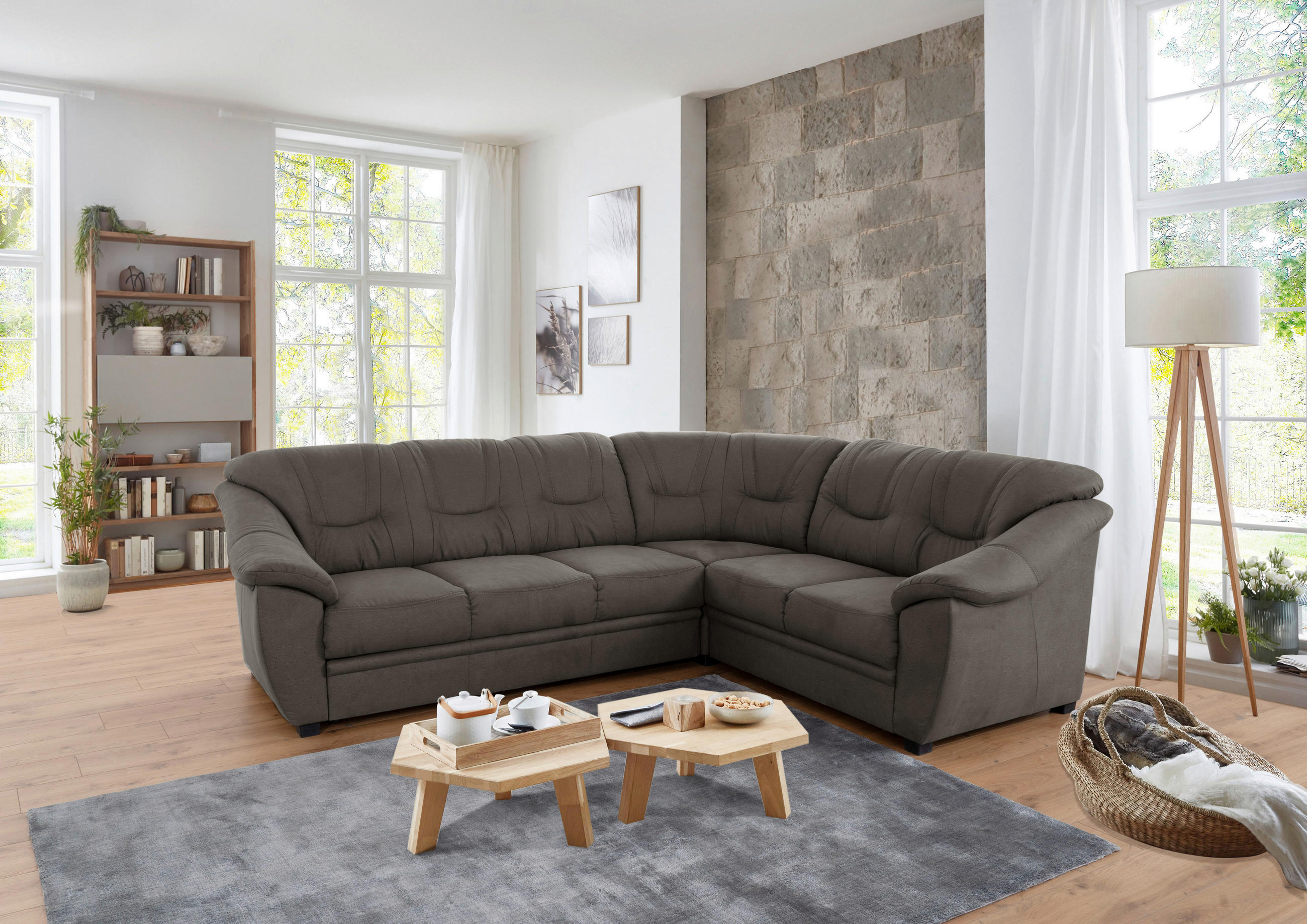 ECKSOFA  in Flachgewebe Grau  264/215 cm  - Schwarz/Grau, KONVENTIONELL, Kunststoff/Textil (264/215cm) - Sit & More