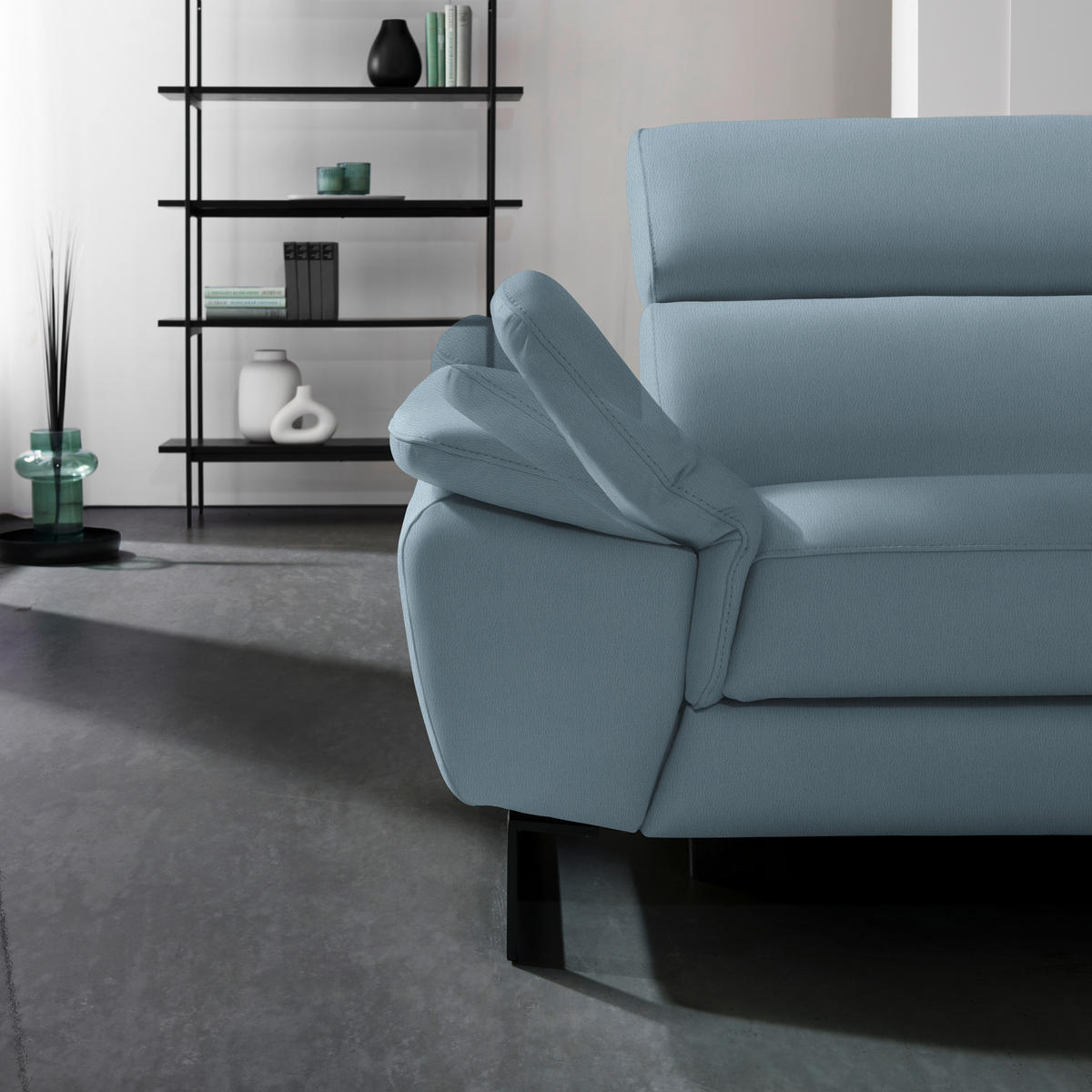 ECKSOFA Blaugrau Echtleder  - Blaugrau/Schwarz, Design, Leder/Metall (225/281cm) - Celina Home