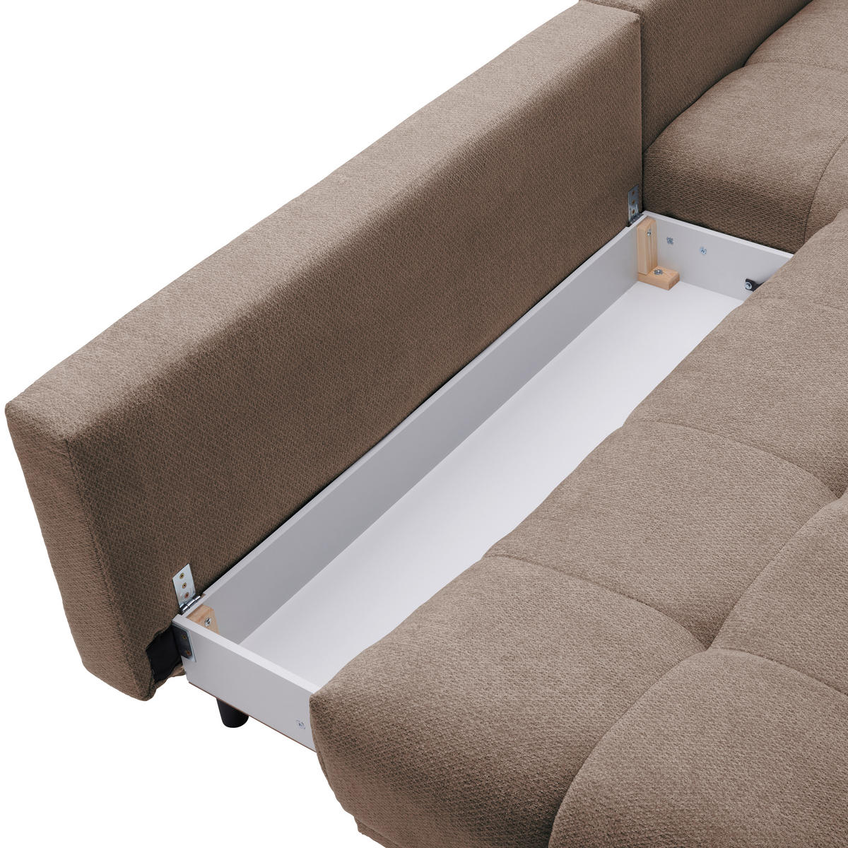 ECKSOFA in Chenille Hellbraun  - Hellbraun/Schwarz, Modern, Textil/Metall (290/182cm) - Hom`in