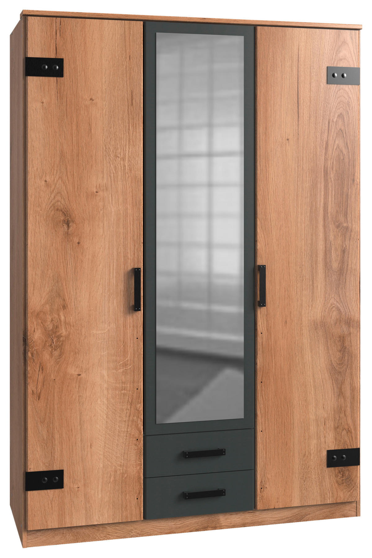 DREHTÜRENSCHRANK 3-türig Graphitfarben, Eichefarben  - Eichefarben/Graphitfarben, KONVENTIONELL, Holzwerkstoff/Kunststoff (135/198/58cm) - Livetastic