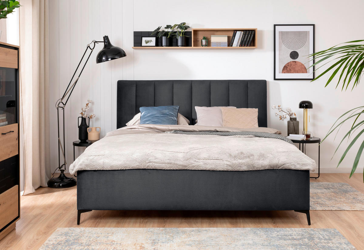 POLSTERBETT Lattenrost, Bettkasten 140/200 cm  in Schwarz  - Birkefarben/Schwarz, KONVENTIONELL, Holz/Textil (140/200cm) - Boxxx