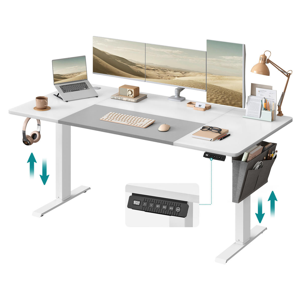 COMPUTERTISCH 160/70/72-120 cm Grau, Weiß elektrisch höhenverstellbar  - Weiß/Grau, Basics, Holzwerkstoff/Textil (160/70/72-120cm) - Boxxx