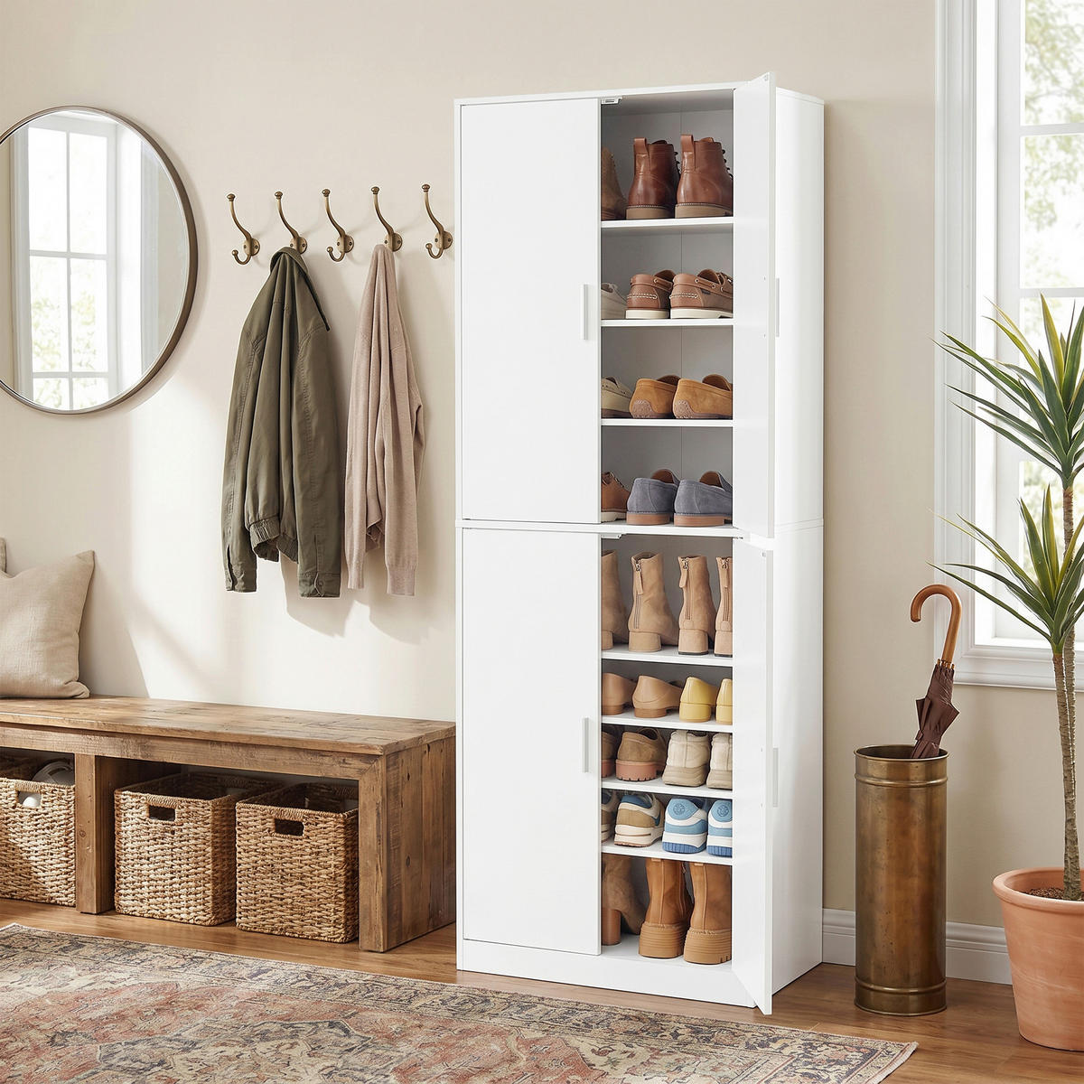 SCHUHSCHRANK Weiß  - Silberfarben/Weiß, Trend, Holzwerkstoff/Kunststoff (60/175/37cm) - Boxxx