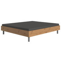 POSTELJA 160 cm   x 200 cm  , leseni material barve hrasta  - barve hrasta/barve aluminija, Basics, kovina/leseni material (160/200cm) - Carryhome