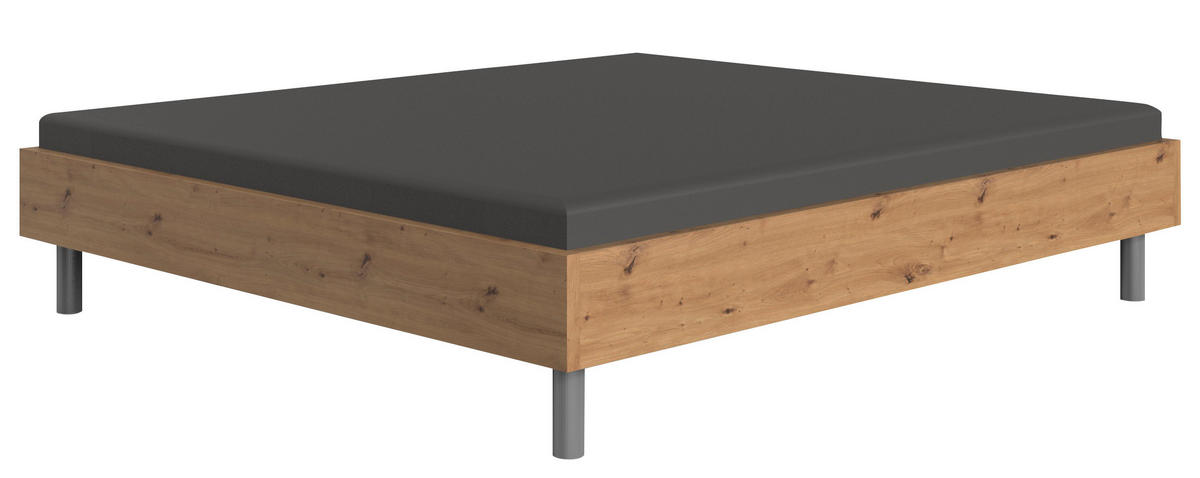 POSTELJA 160 cm   x 200 cm  , leseni material barve hrasta  - barve hrasta/barve aluminija, Basics, kovina/leseni material (160/200cm) - Carryhome