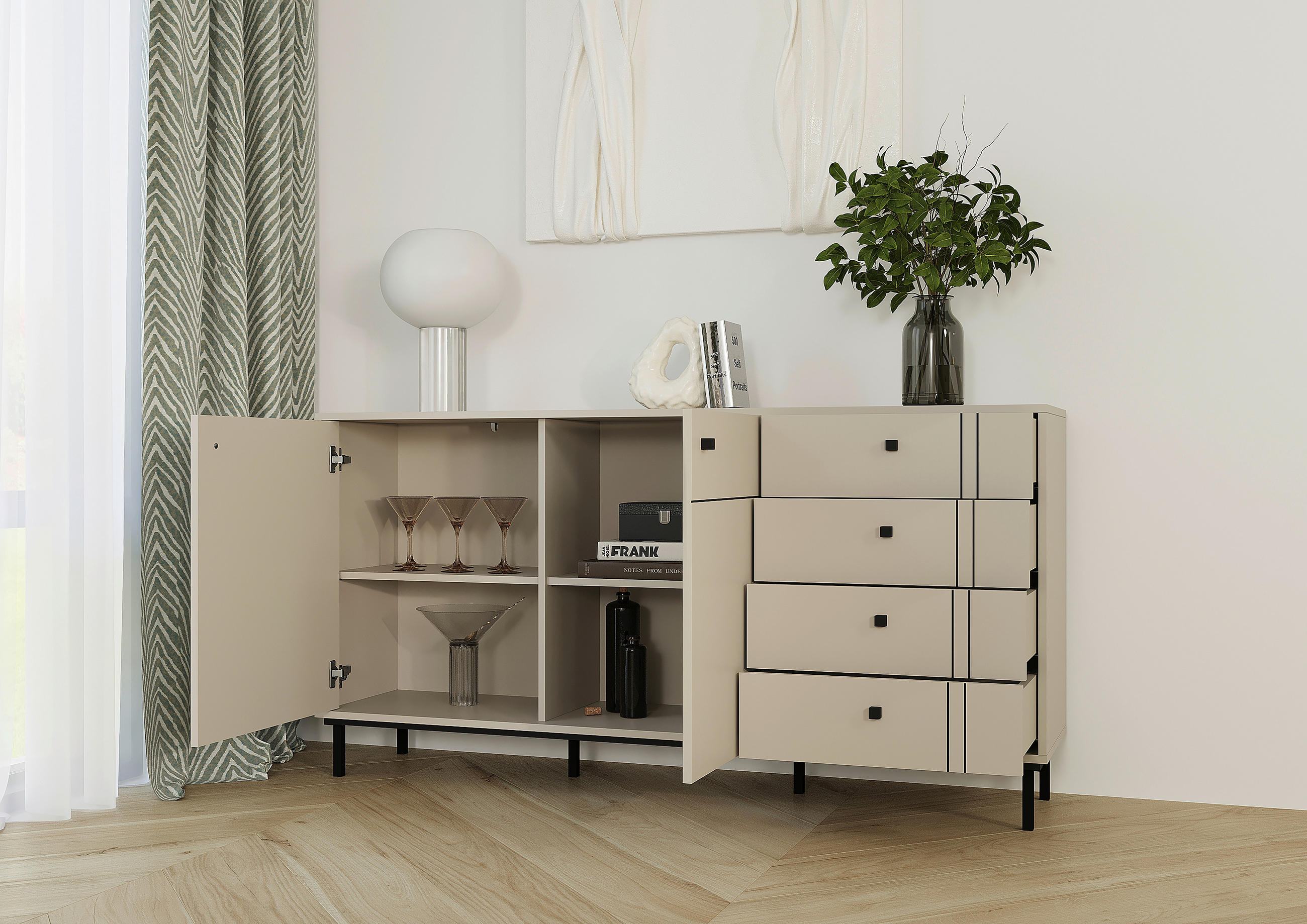 SIDEBOARD  in 160,2/81,8/37 cm  - Kaschmir/Schwarz, MODERN, Holzwerkstoff/Kunststoff (160,2/81,8/37cm) - Carryhome