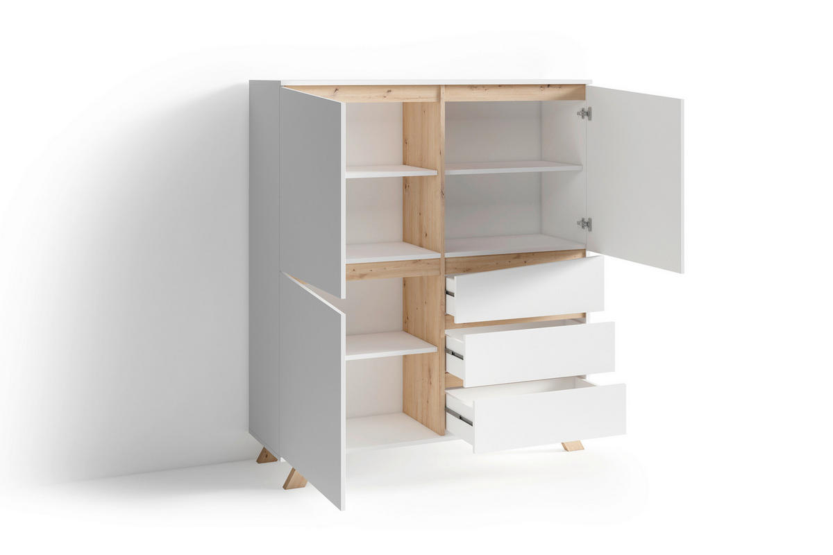 HIGHBOARD  120/137/38 cm 3 Schublade(n)  - Weiss/Eiche Artisan, Modern, Holzwerkstoff (120/137/38cm) - MID.YOU