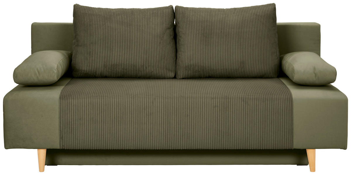 SCHLAFSOFA  in Cord, Velours Olivgrün  - Buchefarben/Creme, KONVENTIONELL, Holz/Textil (191/92/89cm) - Carryhome
