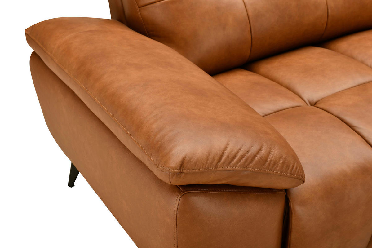 ECKSOFA in Lederlook Echtleder Cognac   - Cognac/Schwarz, Design, Leder/Textil (266/86/120cm) - MID.YOU