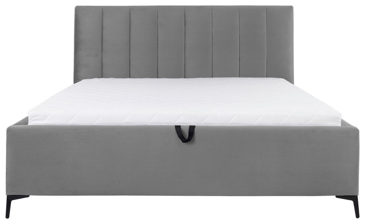 POLSTERBETT 180/200 cm, inkl. Lattenrost, Bettkasten,  in Grau  - Birkefarben/Schwarz, KONVENTIONELL, Holz/Textil (180/200cm) - Boxxx