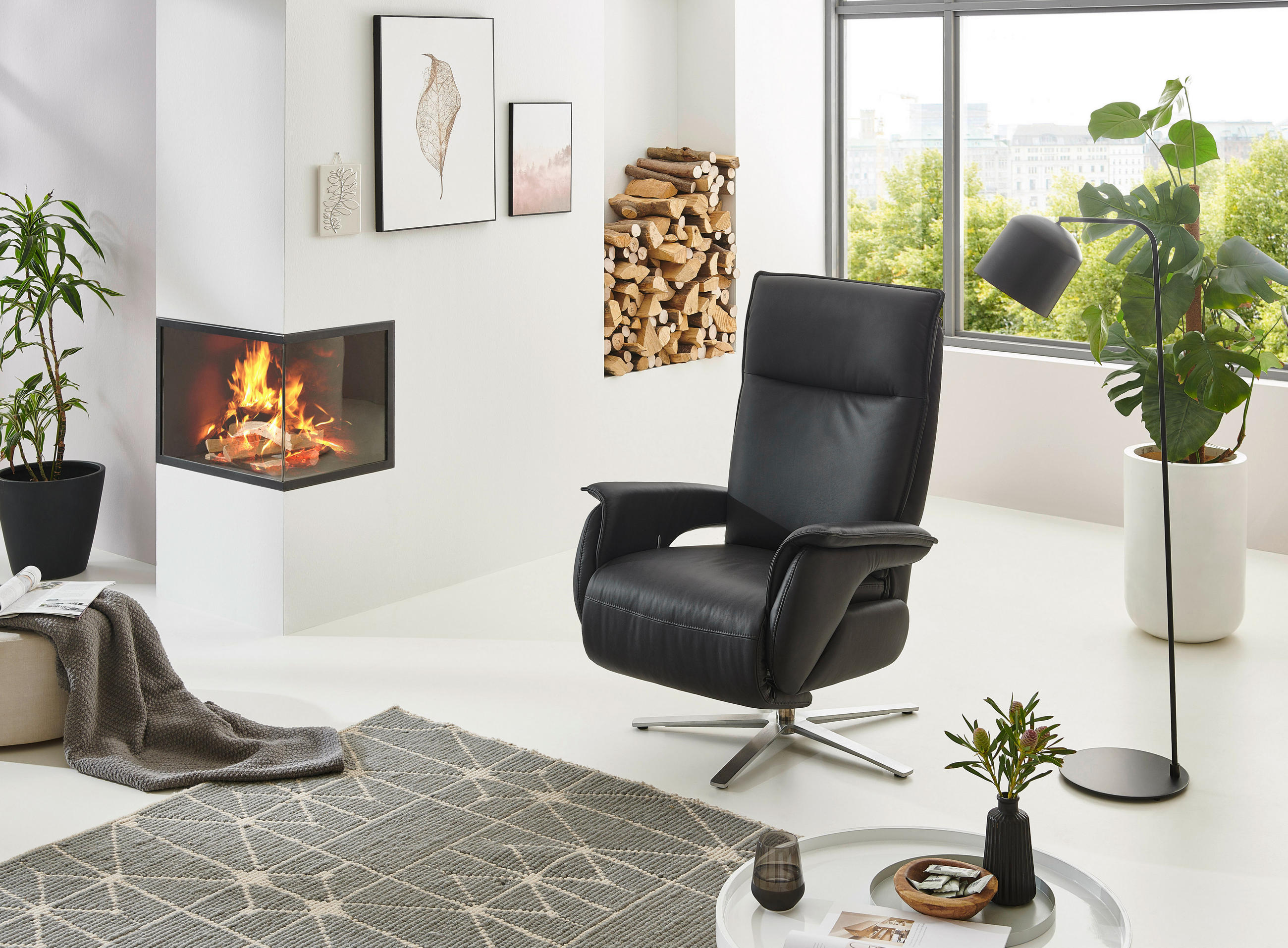 RELAXSESSEL in Leder Anthrazit - Edelstahlfarben/Anthrazit, Modern, Leder/Metall (77/116/80cm) - Livetastic
