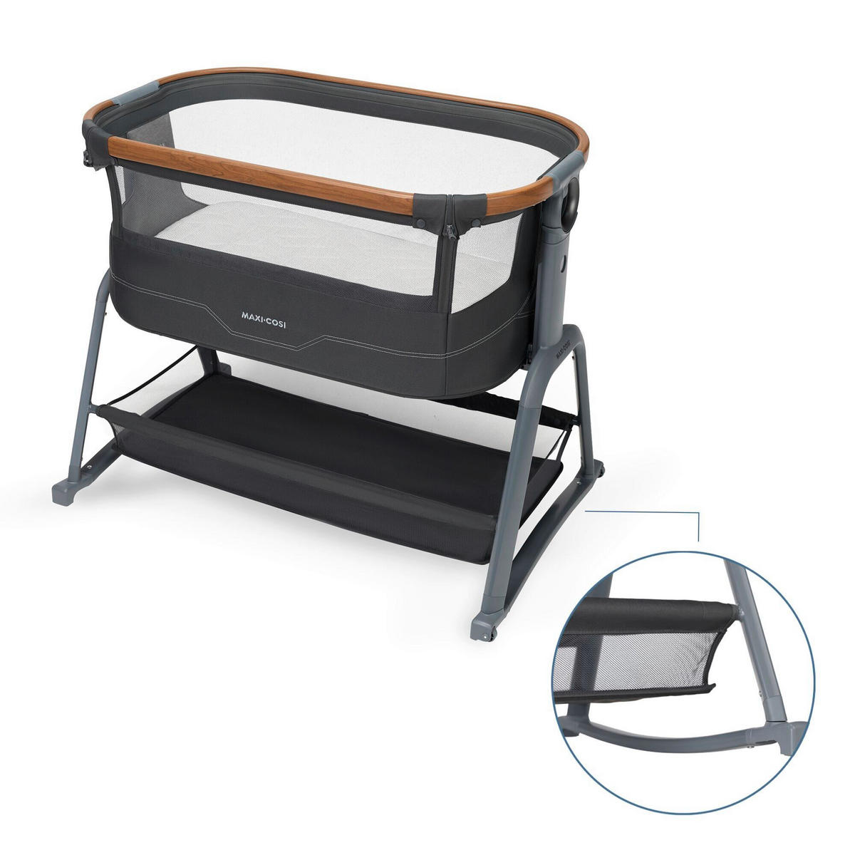 BEISTELLBETT Iora Plus   - Grau, Basics, Naturmaterialien/Kunststoff (61,3/68,3-77,4/91cm) - Maxi-Cosi