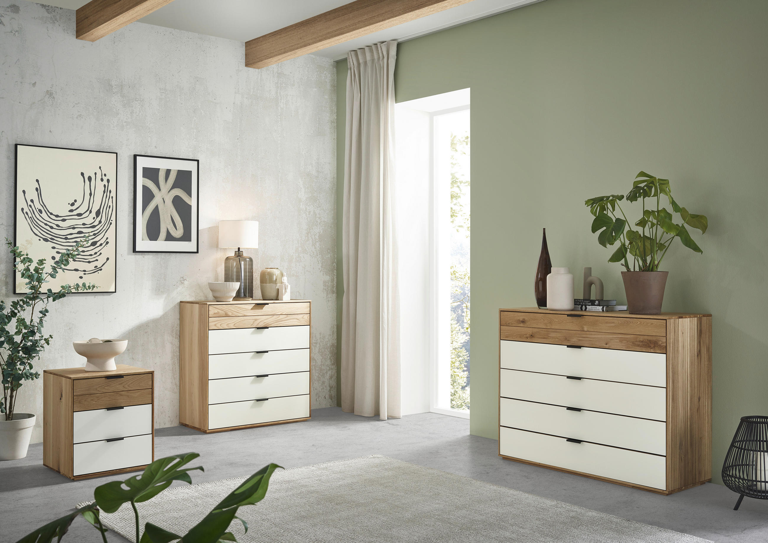 Thumbnail - Valnatura Nachtschrank, Eiche, Kaschmir, Metall, Eiche, massiv, 3 Schubladen, 50x58.4x44 cm, Soft-Close-System, Holzmöbe...