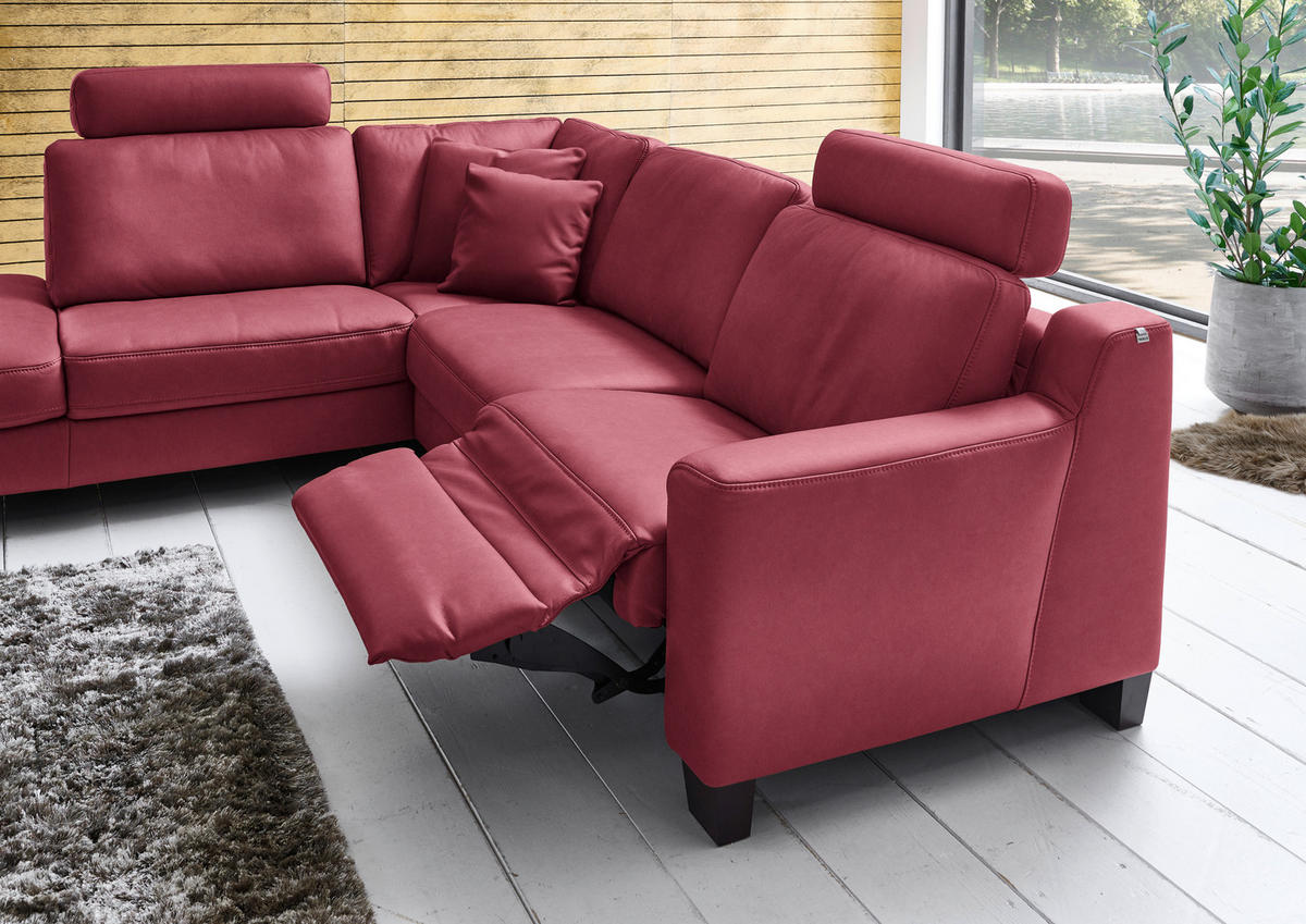 ECKSOFA in Echtleder Bordeaux  - Eichefarben/Bordeaux, Design, Leder/Holz (235/259cm) - Valdera
