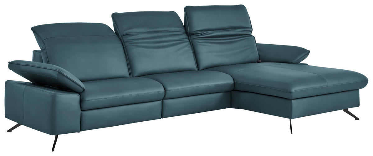 ECKSOFA  Echtleder Blau  - Blau/Schwarz, Design, Leder/Metall (307/169cm) - Beldomo Premium