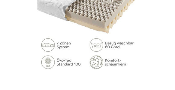 KOMFORTSCHAUMMATRATZE 90/200 cm - Weiß, Basics, Textil (90/200cm) - Sleeptex