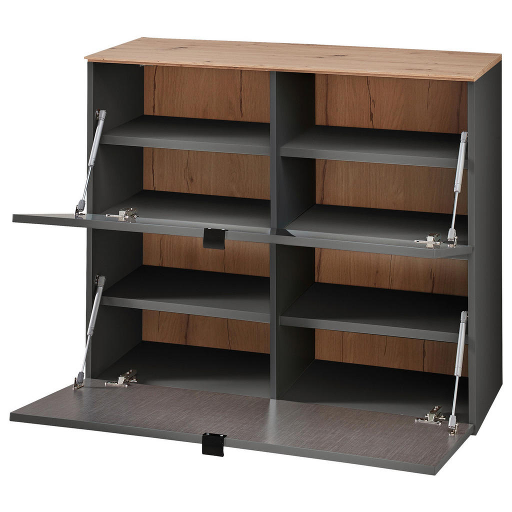 Thumbnail - Voleo Hängeschuhschrank, Graphit, Eiche Artisan, Metall, 4 Fächer, 100x84x37 cm, Beimöbel erhältlich, hängend, Garderobe...